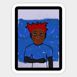 BlueFire - Male Character with Doodle Mask and Green Eyes in Expressionist Style Sticker